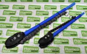 2x pipe chain wrenches - handle lengths: 24 inch and 18 inch