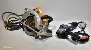 Dewalt D23650 heavy duty circular saw - W 360 x D 280 x H 310mm - 6kg & Makita 9556PB angle grinder