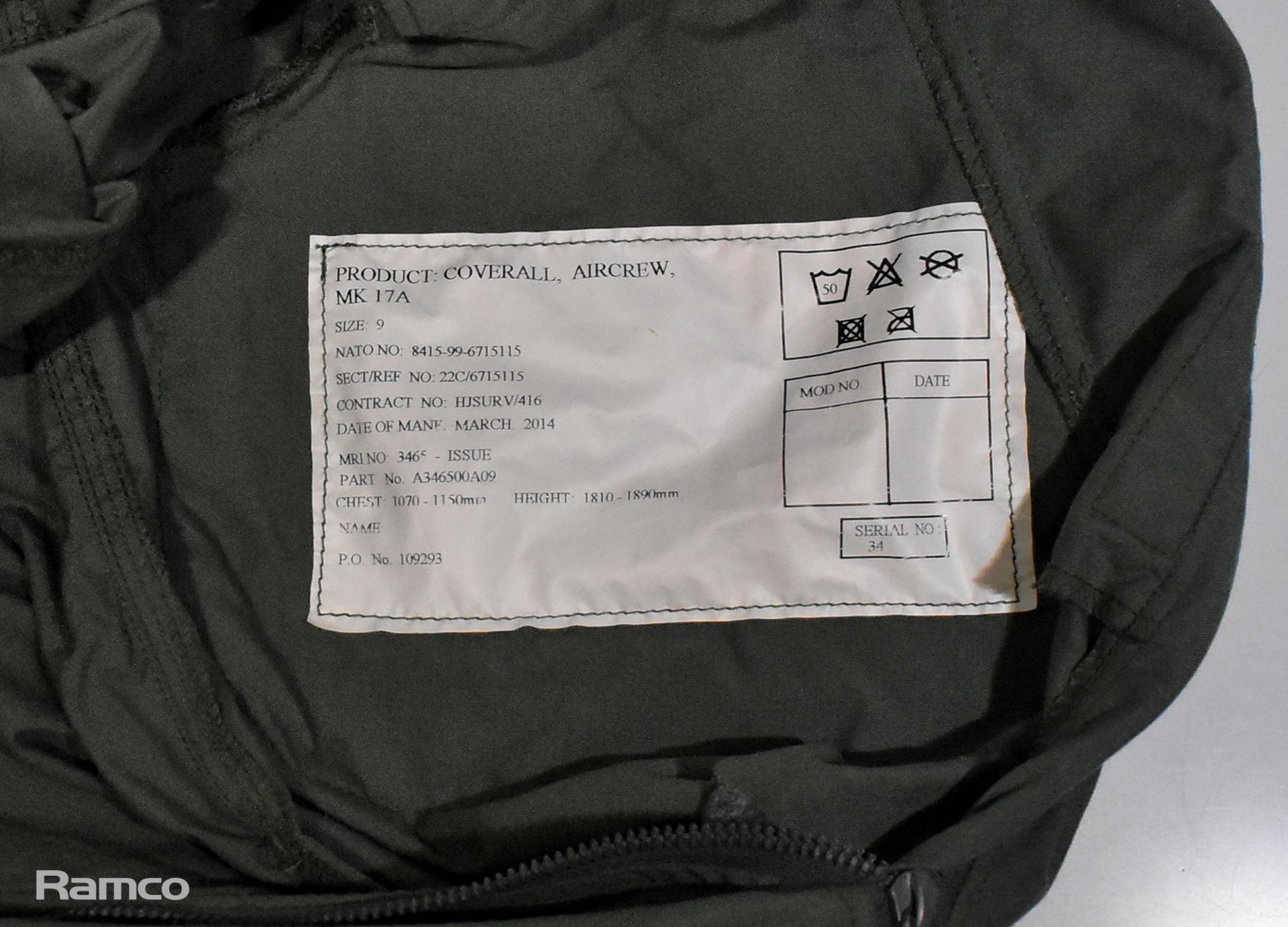 15x British coverall Aircrew MK17 A - Olive - Image 8 of 10