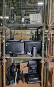 Collection of monitor arms, stands, projectors, screen accessories and 21x monitors