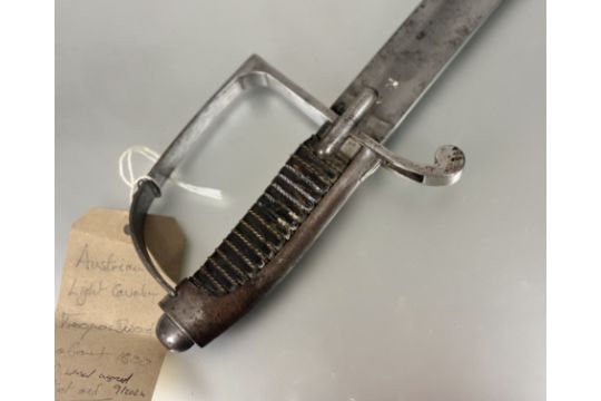 British 1821 Royal Artillery Officer's sword, steel hilt and wire bound grip, etched steel blade, - Image 2 of 5