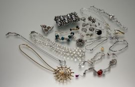 A large collection of paste set costume jewellery to include an expanding cuff: d. x 9cm w. x 5cm, a