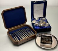 A collection of epns to include a Middle Eastern coffee set in blue presentation case, a set of