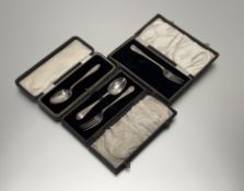 A Birmingham silver christening spoon with engraved initials L. F. B 1933 in original fitted black