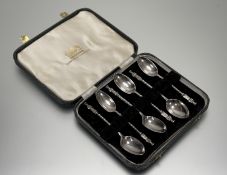 A late Victorian set of six London silver apostile tea spoons with rope twist stems: l. x 10.5cm