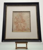 A 19thc European School, Study of a seated man wearing a toga, red pencil on paper, in a glazed