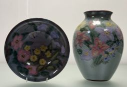 A Chelsea Pottery a bulbous vase in the classic floral design by Joyce Morgan (h-28cm) together with