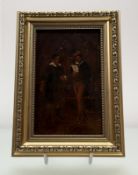 John Petrie RA (Scottish 19thc), Abbey Interior with two men conversing, oil on panel, signed bottom