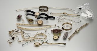 A collection of costume jewellery to include a paste pearl necklace, an Austrian graduated crystal