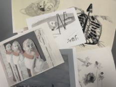 A loose folio containing various print works by George Mackie (Scottish 1920-2020) such as, a