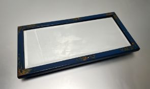A 1920s blue lacquered rectangular Wall Mirror, decorated in the Chinoiserie taste with gilt