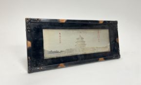 A Chinese embossed metal etching of the Temple of Heaven, Beijing, in a glazed frame (l. 24.5cm x