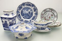 A collection of various wares comprising, five Enoch Wedgwood Tunstall blue and white transfer