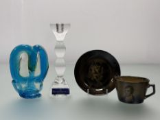 A collection of various decorative wares comprising, a Nachtmann Licht Crystal candlestick (h-19cm),