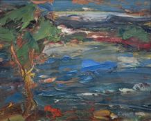 George Wright Hall (Scottish 1895-1974), Scottish Landscape, oil, signed bottom right, paper label