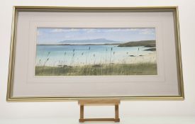 Jim Nicholson (Scottish 1924-1996), Eigg from Muck, watercolour, signed bottom right, gallery