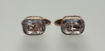 An impressive pair of modern Russian silver gilt sleeve links mounted cushion cut faceted crystal