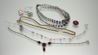 A collection of costume jewellery to include an Austrian three strand lustre graduated necklace: