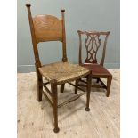 A late 19th/early 20th century Arts and Crafts oak side chair, by William Birch, with shaped back