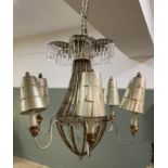 A contemporary French-style chandelier, cut glass to top with bronze finish, with six branches, each