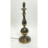 A brass table lamp with knopped stem and circular base (h. 48cm) plug removed