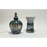 A Highland Stoneware table lamp of bulbous form decorated with forrest scene to body (h. 28cm,