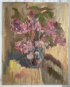 Annelise Firth (b.1961) oil on canvas still life study- Cherry Blossom in vase, signed and dated ver
