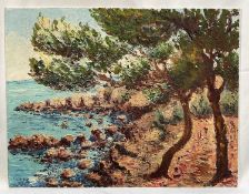 French school, 20th century oil on board, Pointe du Bacon, Antibes, signed lower left, 35x27cm