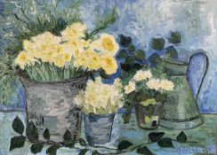 20th Century oil on canvas - still life of flowers and a jug, signed Happiette M, dated '94, 50cm x