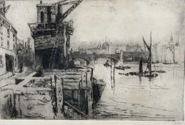 Gertrude Keeling (early 20th century) etching, Windsor wharf, 21 x 31cm, signed, together with anoth