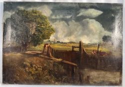 After John Constable, oil on canvas - The lock gate, 45 x 66cm
