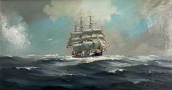 Colin Moore oil on canvas, Cedric the Saxon in the Southern Ocean, Running Down her Easting, signed,