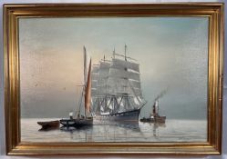 John Cotgrove (20th century) oil on canvas - Ships at rest, signed, 39 x 60cm, in gilt frame
