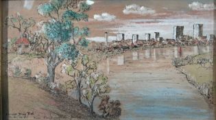 Harold Day, mixed media, 'Perth W. A. From Sandringham Hotel, signed and inscribed, 11 x 21cm, toget