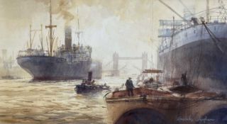 Grenville Cottingham (b1943-2007) RSMA RBA watercolour, Outward Bound from the Pool, signed, 40 x 73