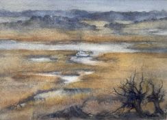 Jean Cooke (Suffolk artist b.1932) watercolour - Suffolk marshes, signed, 22cm x 30cm, in glazed fra