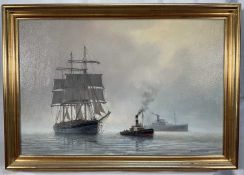 John Cotgrave (20th century) oil on canvas - ‘Picking up the Tow’, signed, titled verso, 39 x 60cm,