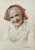 Antonio Enrico Fiorentino (1894-1962) watercolour, laughing woman, 33cm x 23cm, in glazed gilt frame