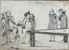 Manner of Henry William Bunbury (1750-1811) ink on paper - 'Billiards', with signature and date 1799