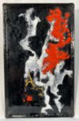 Rita Moiret (1912-1994) enamel composition, abstract, in tray form, signed verso, 32.5cm x 20cm