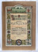 1930s Long Service Ceritificate relating to a 25 year service to The Imperial Tobacco Company, dated