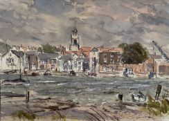 Geoff Ivory - ink and watercolour study of Wivenhoe, signed and dated 2021, 24cm 34cm, in glazed fra