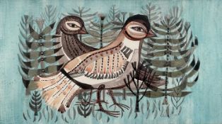 Sheila Flynn (b. 1929) Watercolour - Two Birds, 20.5cm x 36cm, signed, in glazed frame.