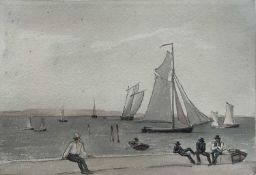 George Cumberland (1754 -1848) monochrome watercolour - Sailing boats off Weymouth, 17cm x22.5cm, si