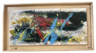 Rita Moiret (1912-1994) enamel composition, abstract, comprised of 6 panels on board, signed, 107cm