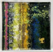 Rita Moiret (1912-1994) enamel composition, abstract, in tray form, signed verso, 30cm x 30cm