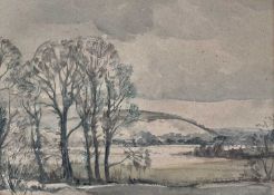 Reg Gammon (1894-1997) watercolour on oatmeal paper - Goodwood landscape, inscribed verso, 27cm x 37