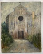Italian School plein air study of a church and street, impasto oil on canvas. Unframed. 25.5 x 20cm