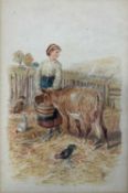 After Myles Birkett Foster (1825 - 1899) pair of watercolours of women with cattle