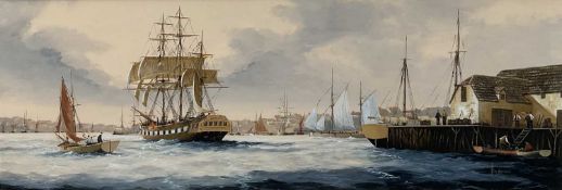 Ken Hammond, Mixed Media, Harbour Scene, 24cm x 69.5cm, signed, in glazed gilt frame